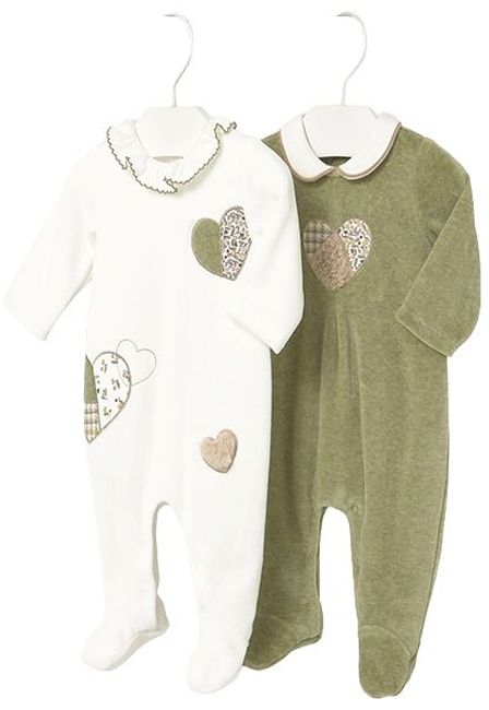 Set de salopete de pluș Mayoral - Alb/verde, 2 buc, 1-2 luni