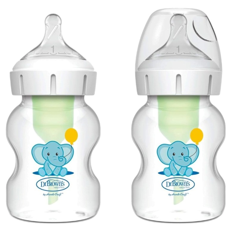 Set biberoane Dr. Brown's Options+ - PP, Wide-Neck, Anti-Colic, 2 х 150 ml, elefant