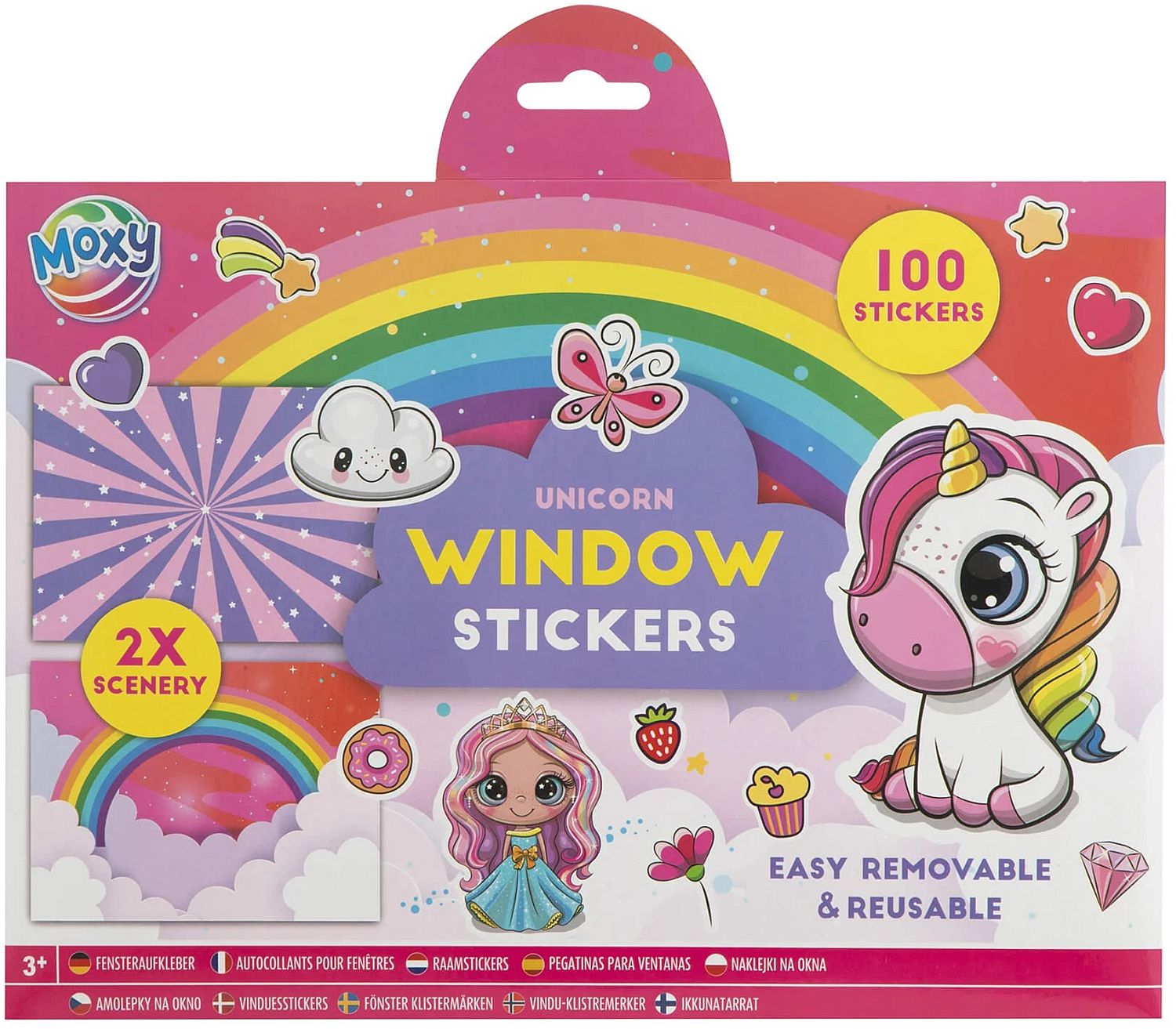 Set autocolante pentru fereastră Moxy - Unicorn, 100 buc.