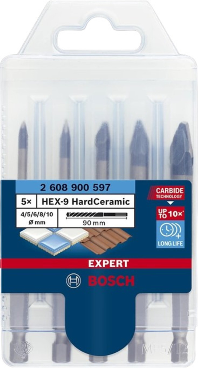 Set de burghie Bosch - Expert, HEX-9 HardCeramic, 5 piese, 9 x Ø5 mm