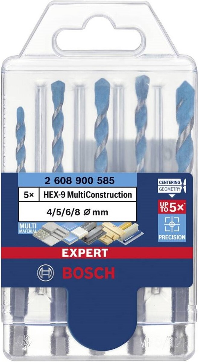 Set de burghie Bosch - Expert, HEX-9 Multi Construction, 5 buc.