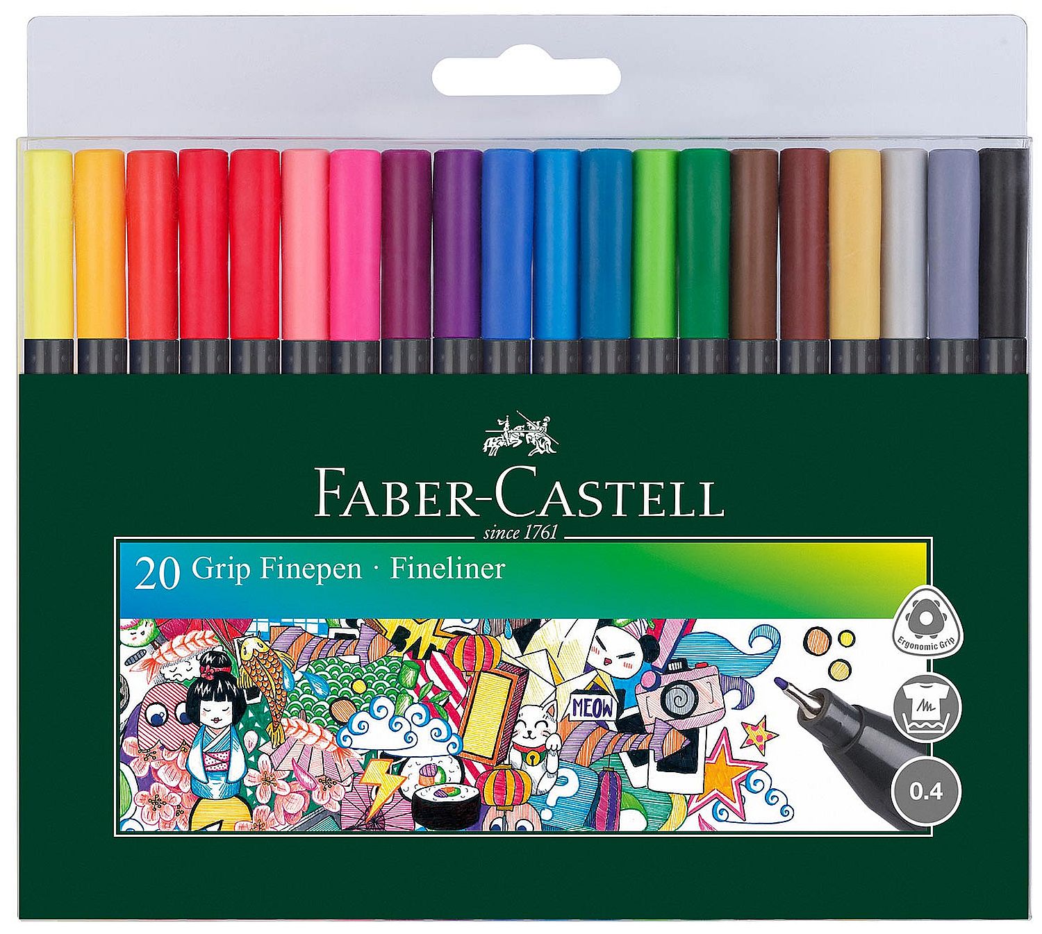 Set linere Faber-Castell Grip - 20 bucati, 0.4 mm