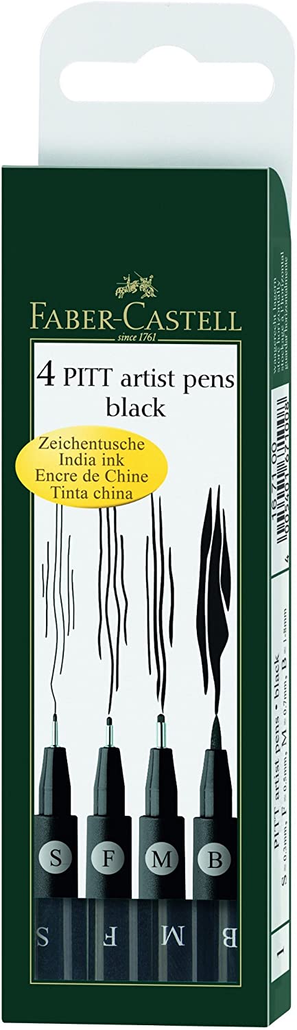 Set linere Faber-Castell Pitt Artist - Negru, 4 bucati