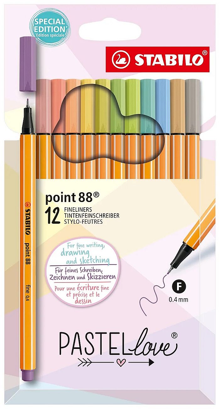 Set linere  Stabilo Point 88 - Pastel Love, 12 culori