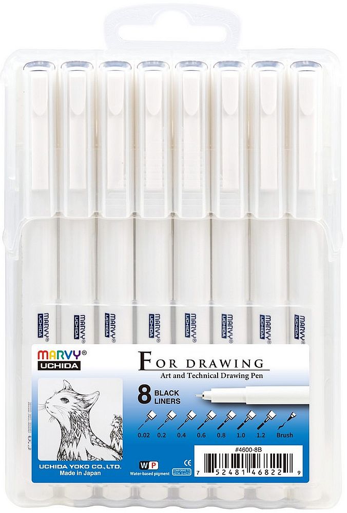 Set linere pentru desen Uchida Marvy 4600 - 8 bucati, negre