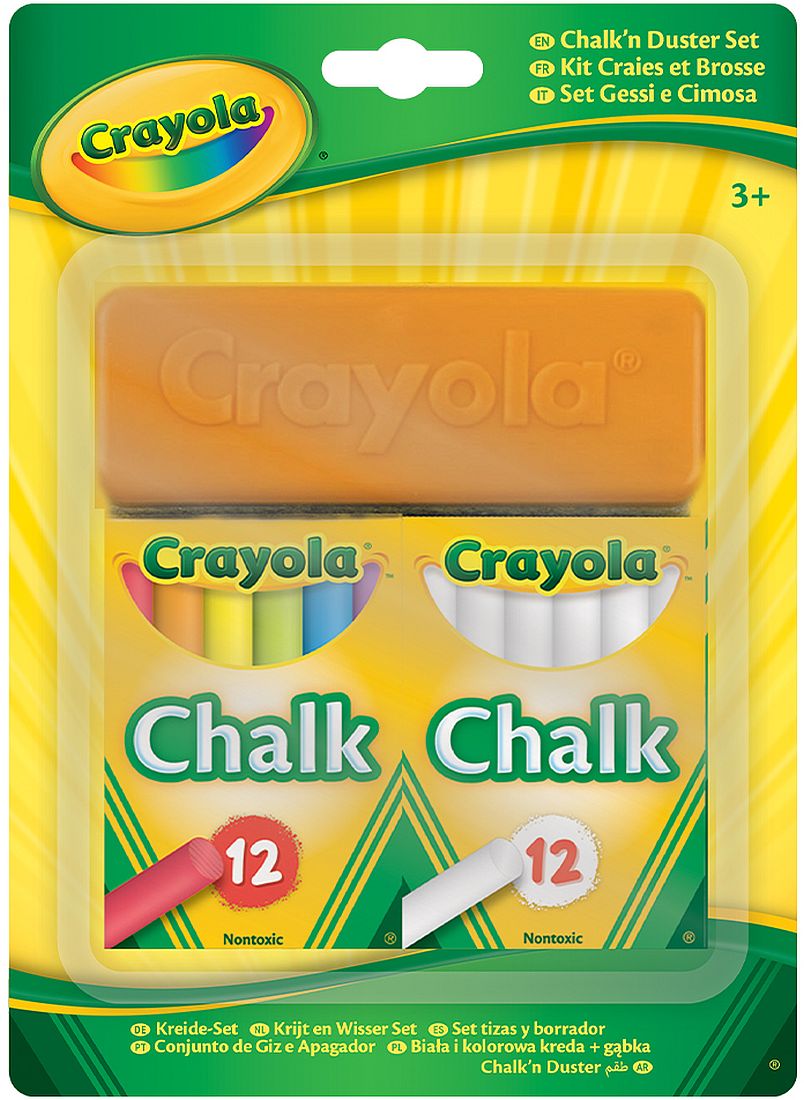 Set de cretă Crayola - 12 albe și 12 colorate, cu burete