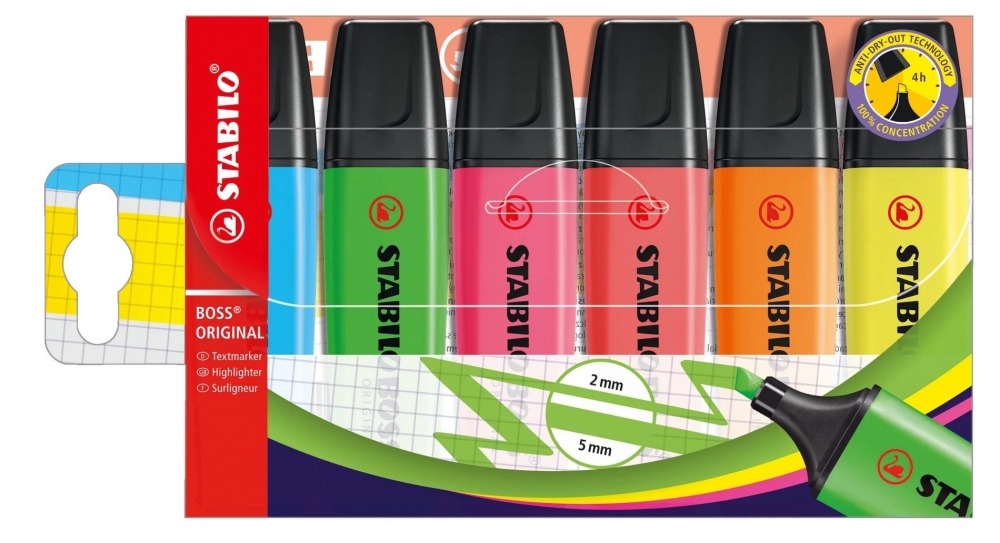 Set de etichete text Stabilo Boss Original - 6 culori , fluorescent