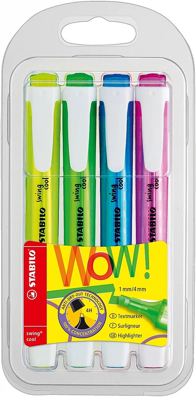 Set de etichete text Stabilo Swing Cool - 4 fluorescent  culori