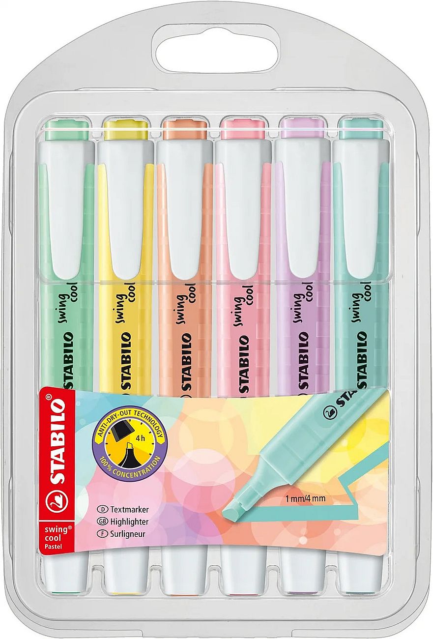 Set de marcatori de text Stabilo Swing Cool - 6 culori, pastelate