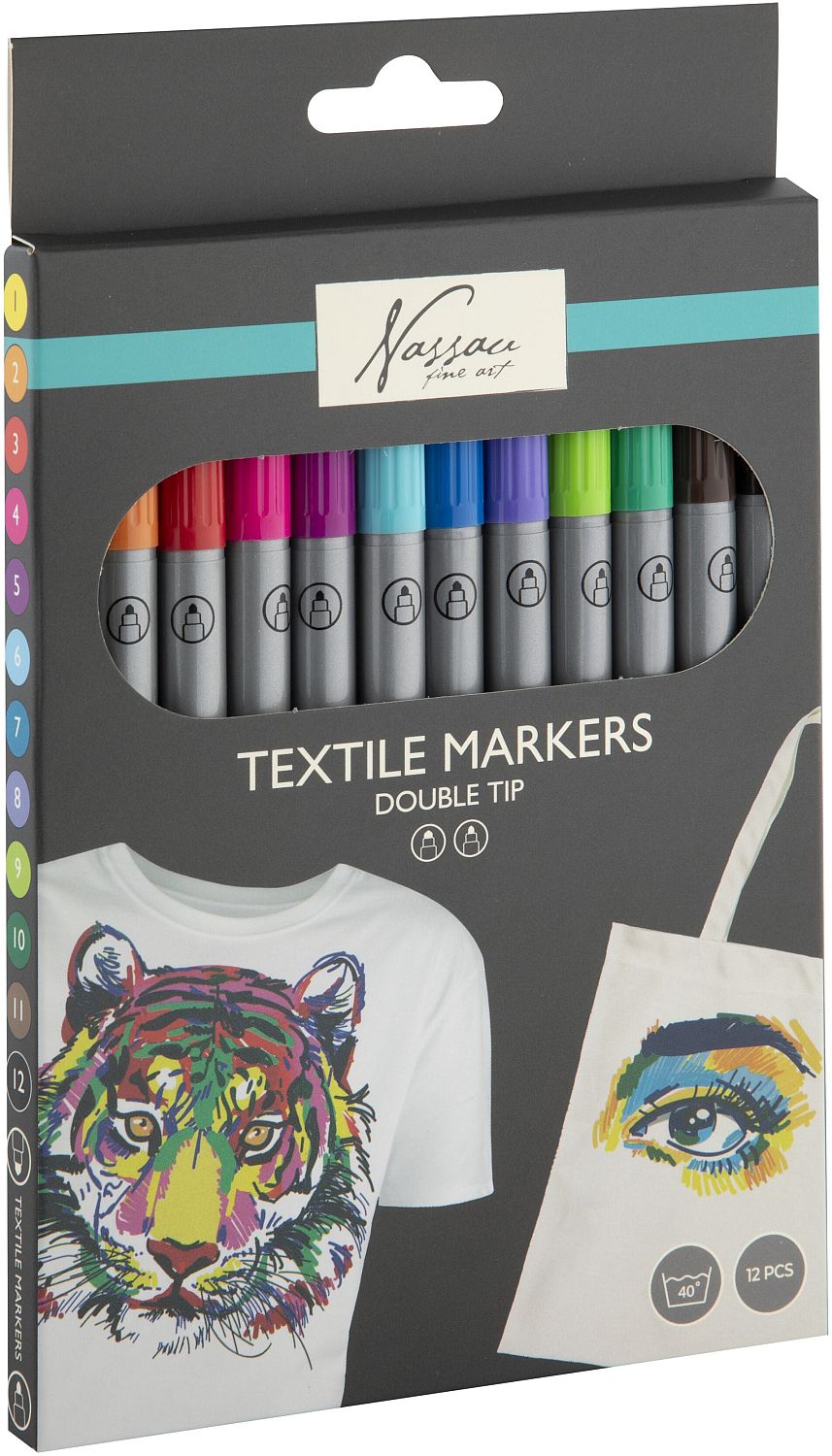 Set de markere textile Nassau - 12 bucăți
