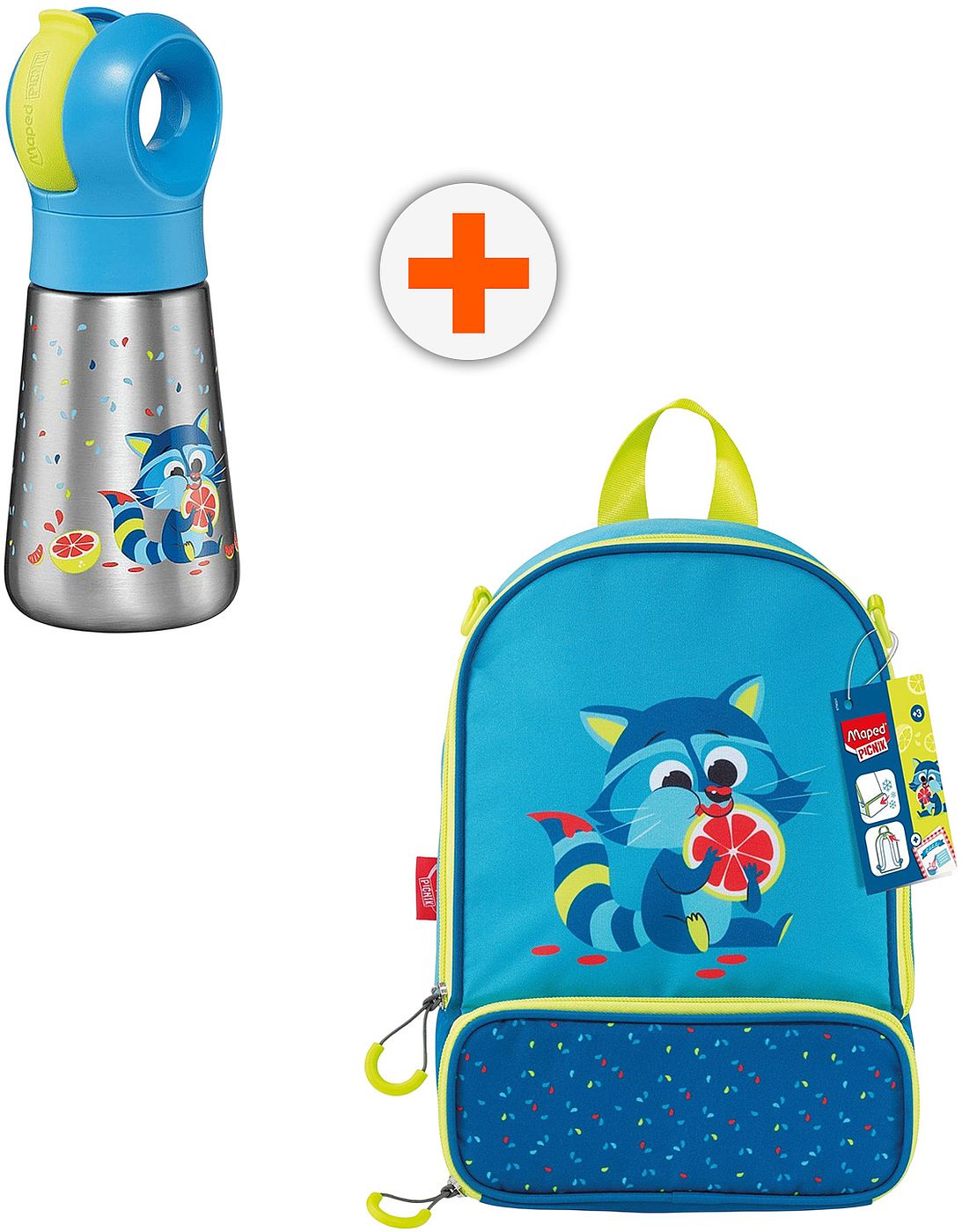 Set geantă termo și sticlă Maped Picnik Miniz - Raccoon