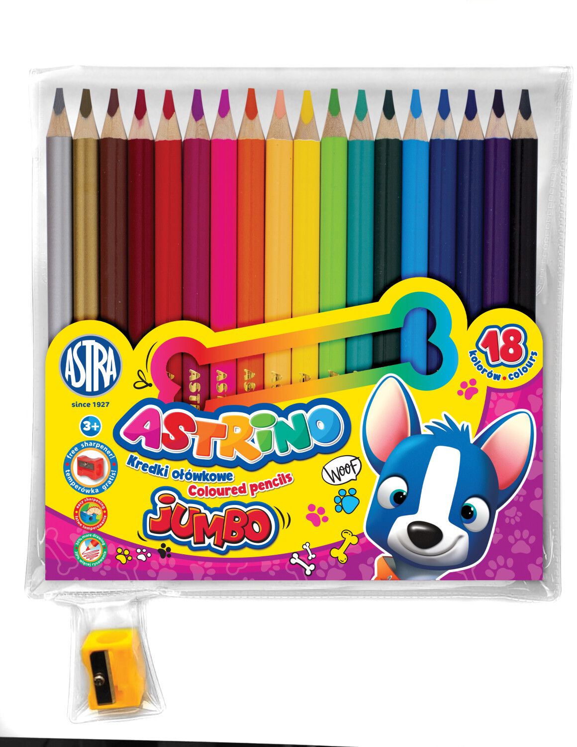 Set de creioane colorate  Astra -  Astrino,Jumbo 18 culori + ascuţitoare