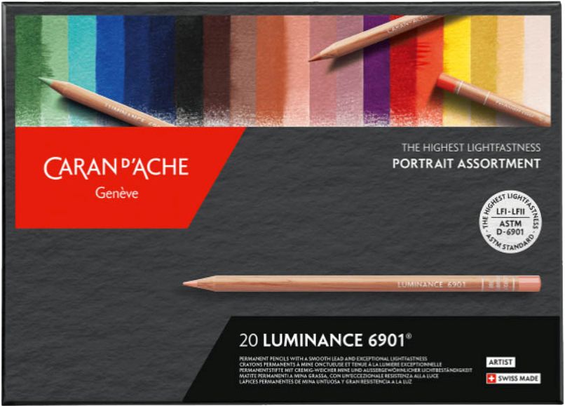 Set de creioane colorate Caran d'Ache Luminance 6901 - 20 de culori, portret