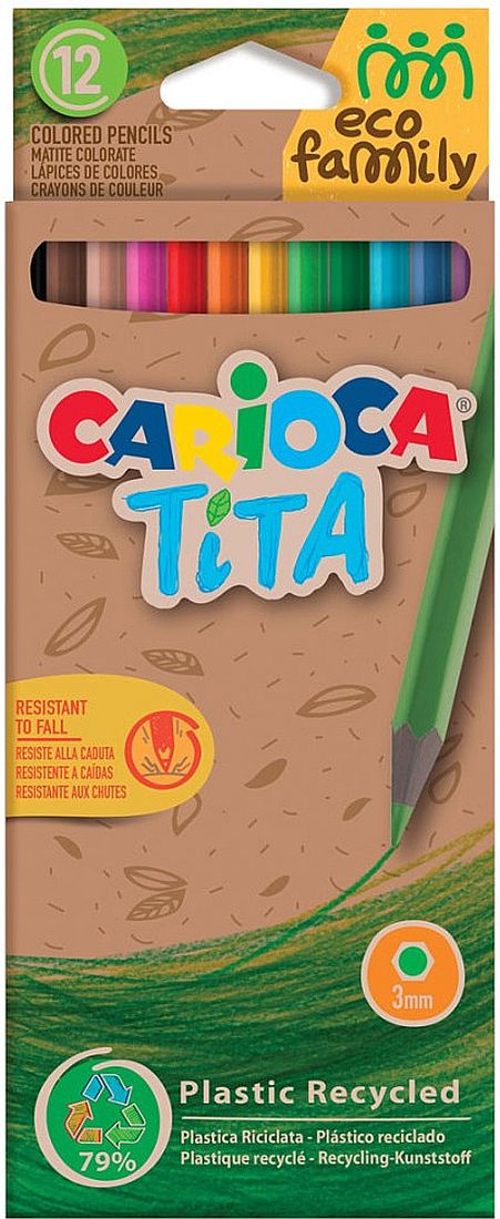 Set de creioane colorate Carioca Tita - Eco Family, 12 culori