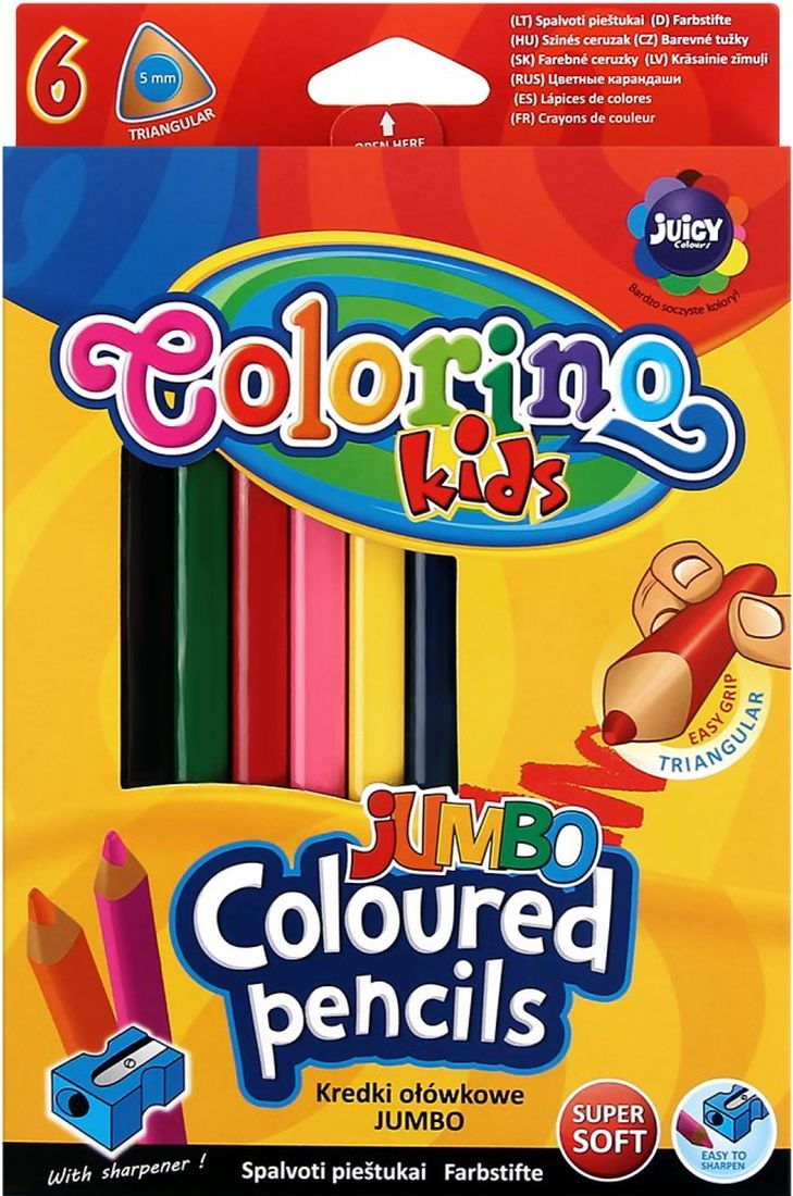Creioane colorate Jumbo - 6 culori si ascutitoare