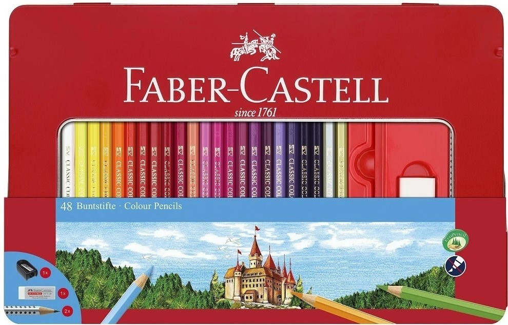 Set de creioane colorate Faber-Castell Castel - 48 de culori, cutie metalică