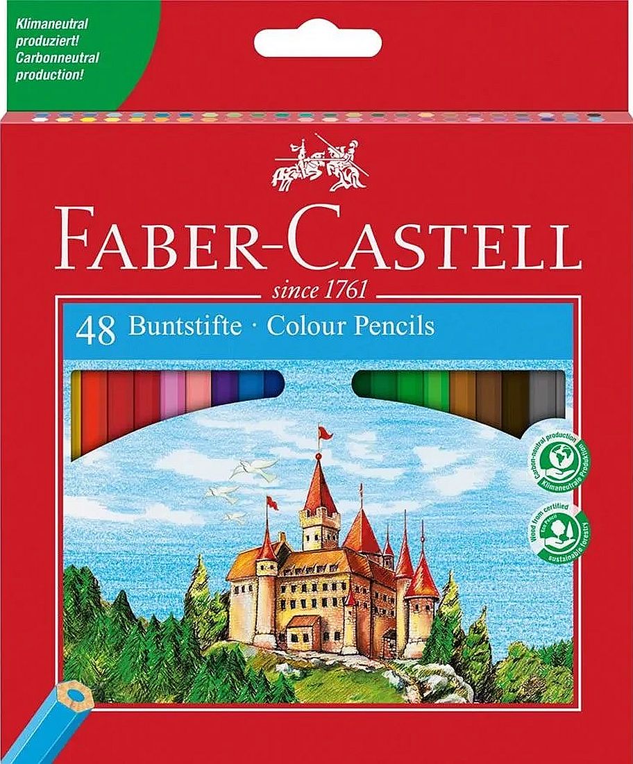Set creioane colorate Faber-Castell - Castel, 48 bucati, cu ascutitoare