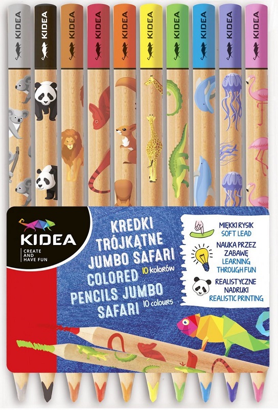 Set de creioane colorate Kidea - Jumbo Safari, 10 culori