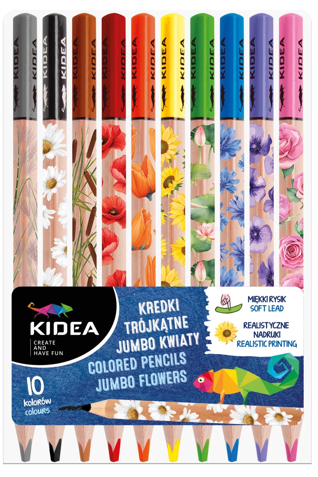 Set de creioane colorate Kidea - Jumbo Culori, 10 Ghiozdan școlar