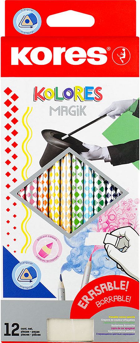 Set de creioane colorate Kores - Magic, 12 culori, cu radieră