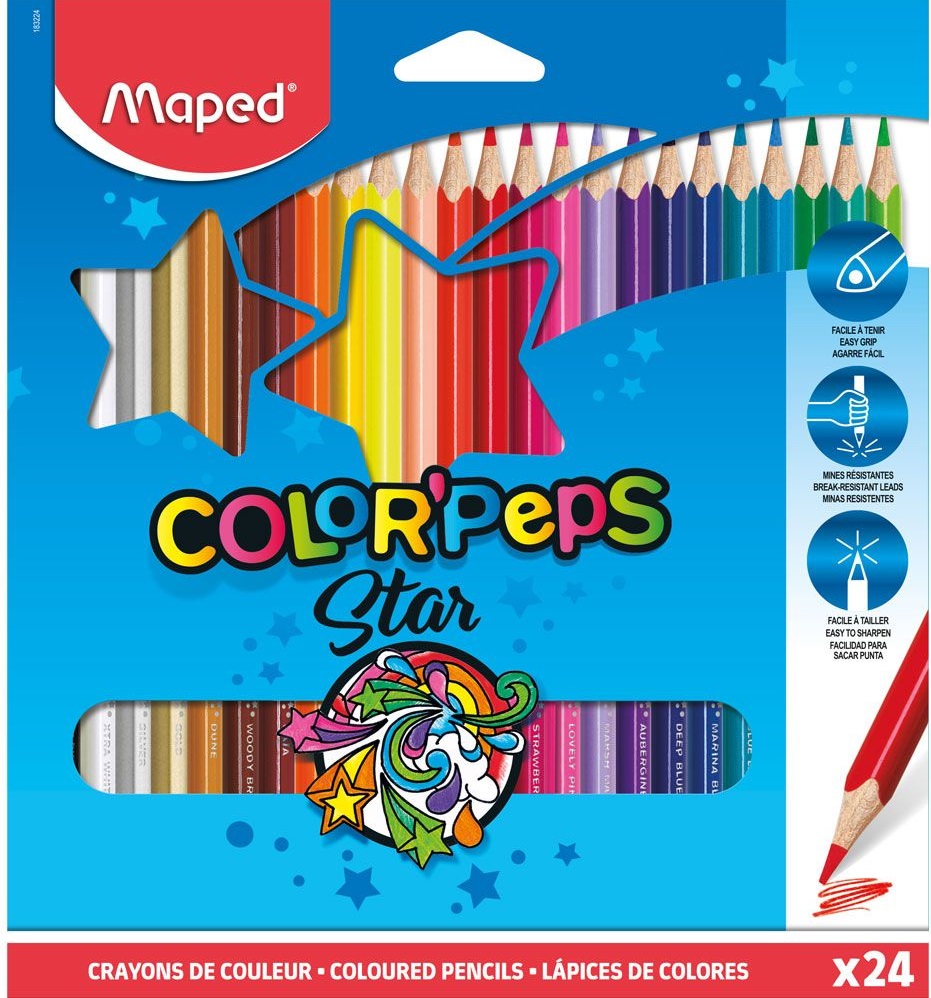 Set creioane colorate Maped Color Peps - Star, 24 culori
