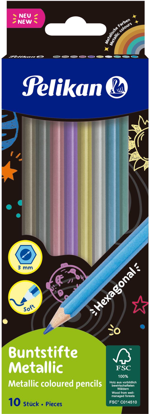Set de creioane colorate Pelikan - 10 culori, metalic