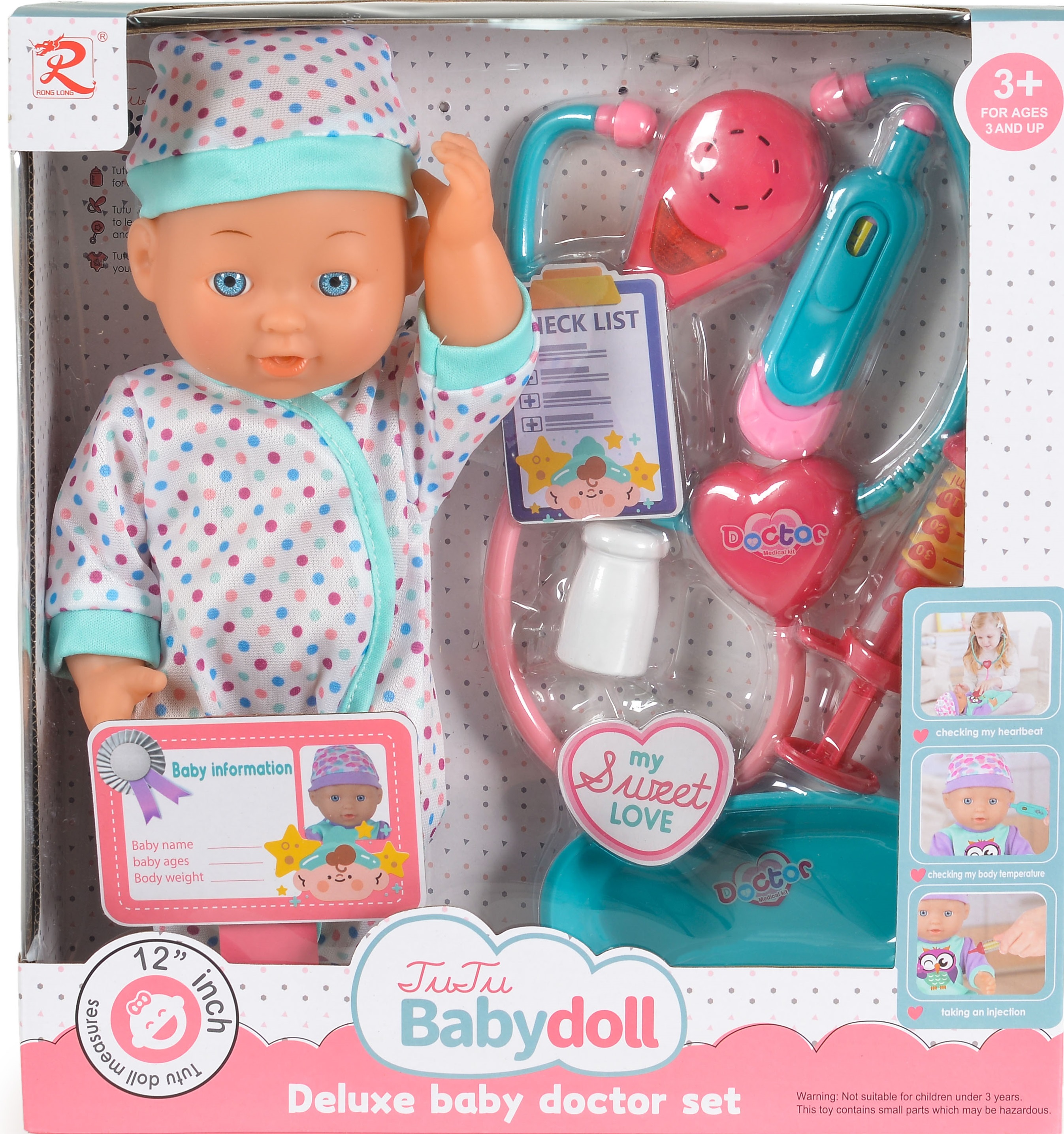 Set Tutu Love - Păpușă-bebeluș cu stetoscop și sunet, Dotts, 31 cm