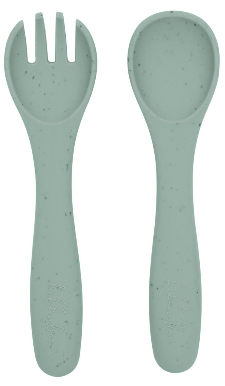 Set furculiță și lingură KikkaBoo Platinum Silicone - Sage