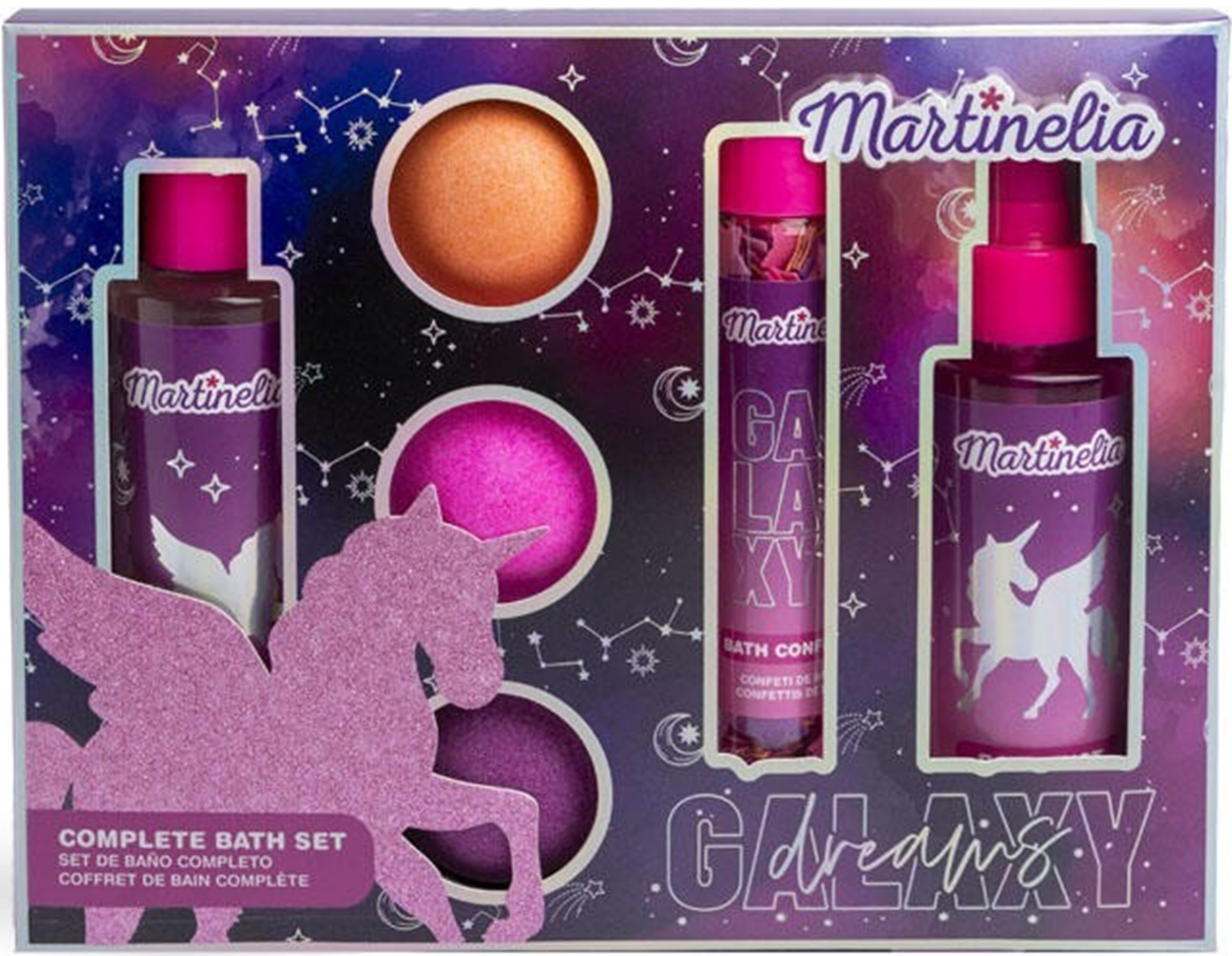 Set de baie pentru copii Martinelia Galaxy Dreams - Gel de duș, spray de corp și accesorii pentru cadă