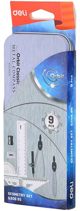 Trusa de geometrie 9 piese. Cutie metalica - imagine 3