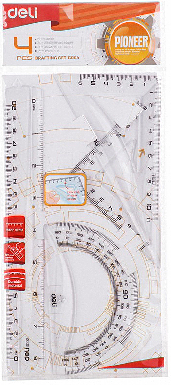 Set geometrie 4 piese transparent EG00412 Deli Set geometrie 4 piese transparent EG00412 Deli - imagine 2