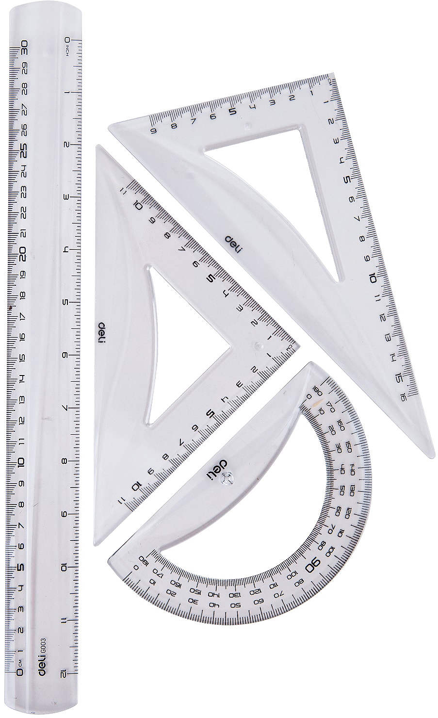 Set de desen Deli Pioneer - EG00512, 4 piese, cu rigla 30 cm