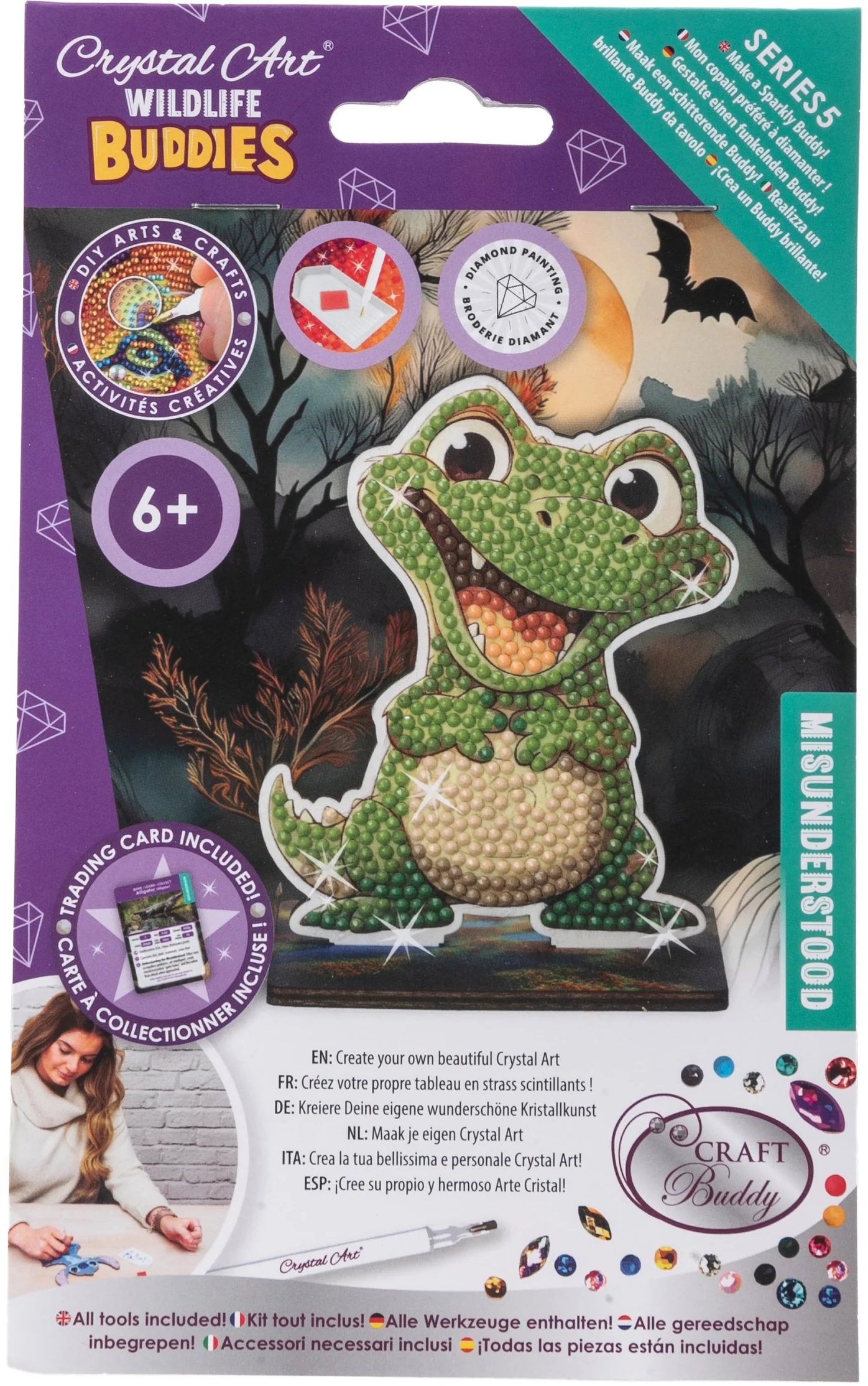 Set de broderie cu diamante Craft Buddy - Crystal Art Buddies: Aligator, 7 piese