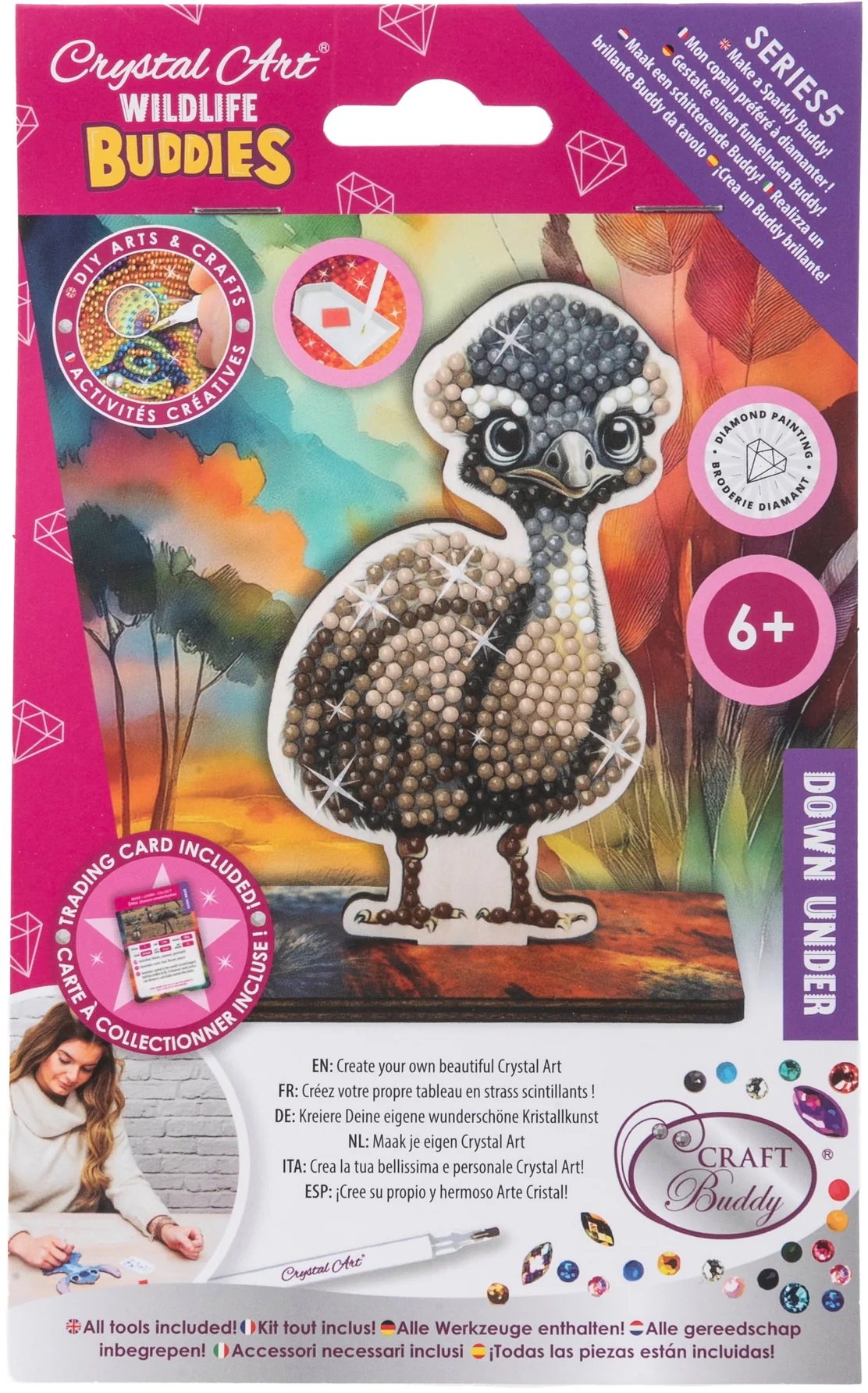 Set de broderie cu diamante Craft Buddy - Crystal Art Buddies: Emu, 7 piese
