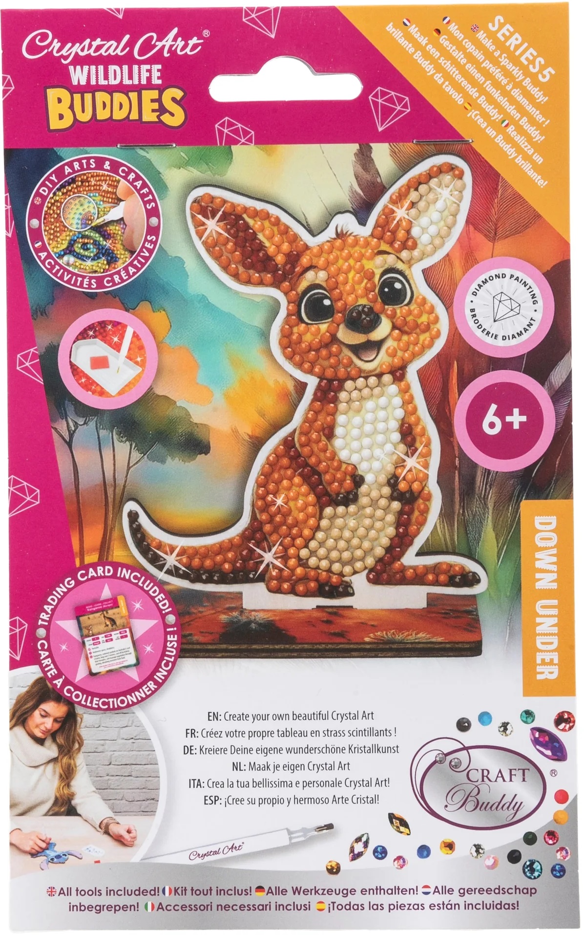 Set de broderie cu diamante Craft Buddy - Crystal Art Buddies: Cangur, 7 piese