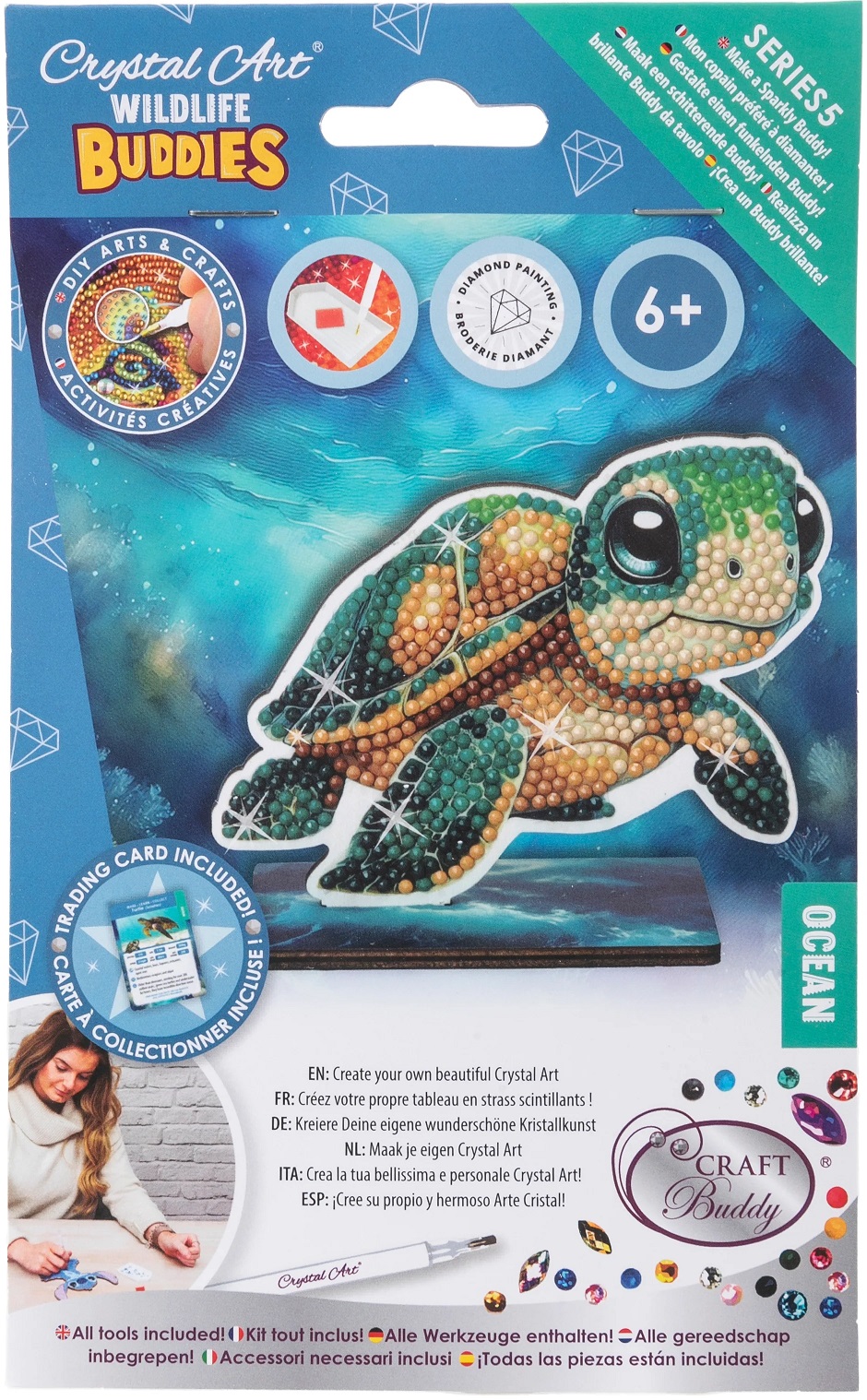 Set de broderie cu diamante Craft Buddy - Crystal Art Buddies: Țestoasă, 7 piese