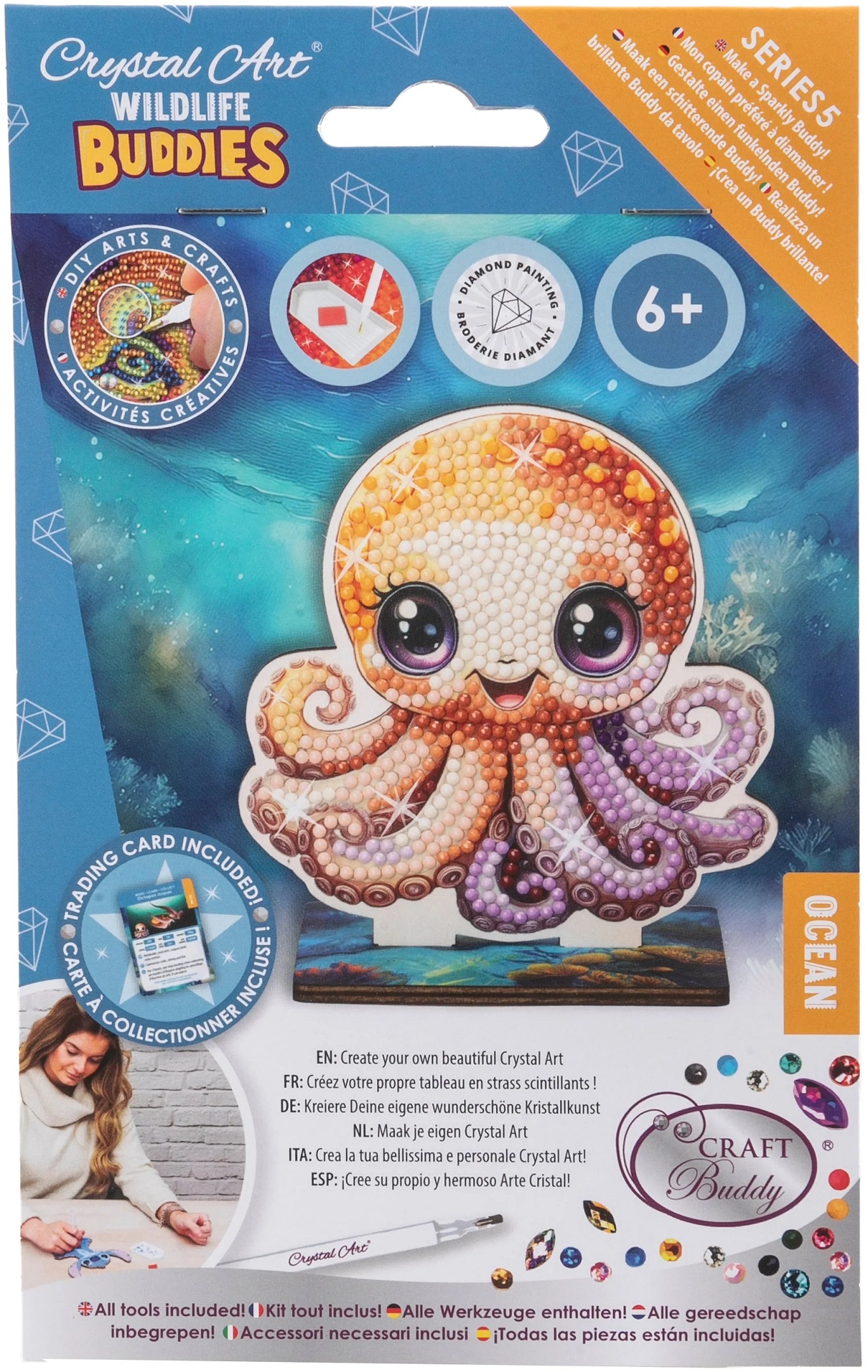 Set de broderie cu diamante Craft Buddy - Crystal Art Buddies: Caracatiță, 7 piese