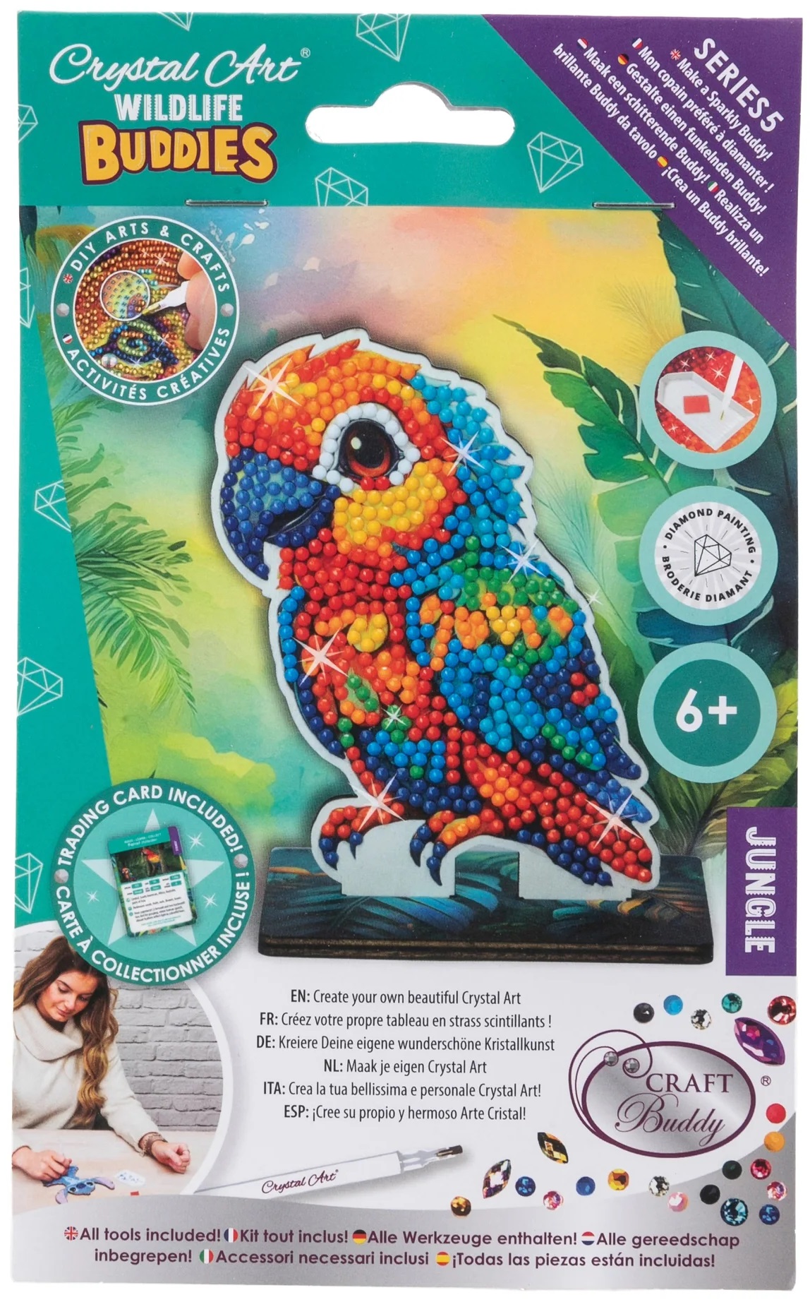Kit de broderie cu diamante Craft Buddy - Crystal Art Buddies: Papagal, 7 piese