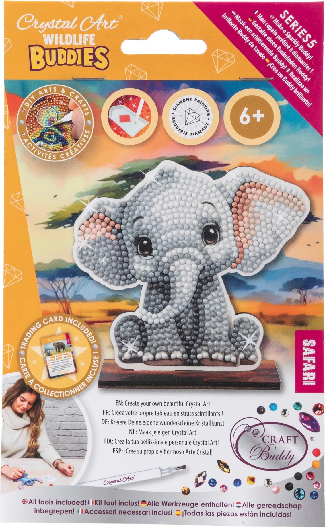 Kit de broderie cu diamante Craft Buddy - Crystal Art Buddies: Elefant, 7 piese