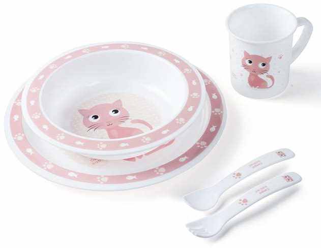Set de masa Canpol - Pisica, 5 piese, roz