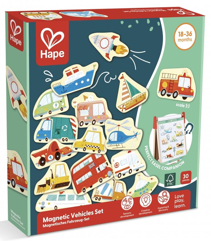 Set de joacă Hape - Vehicule magnetice, 30 buc.