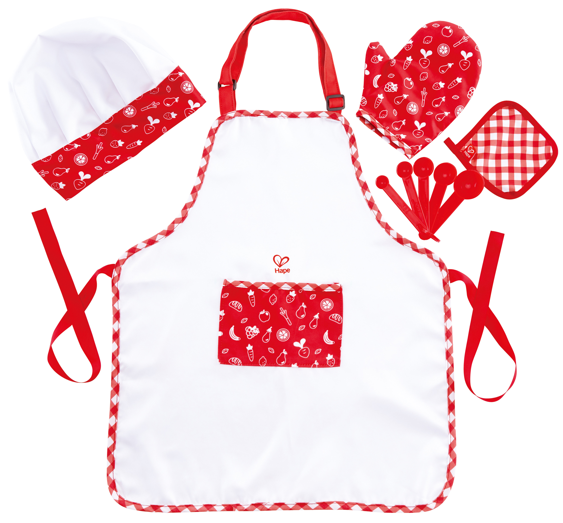 Set micul bucatar Hape - sort, palarie, manusa cu un deget si suport