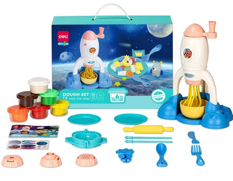 Set pentru modelaj Deli Genius - EH724, 6 culori de plastilină, 16 accesorii