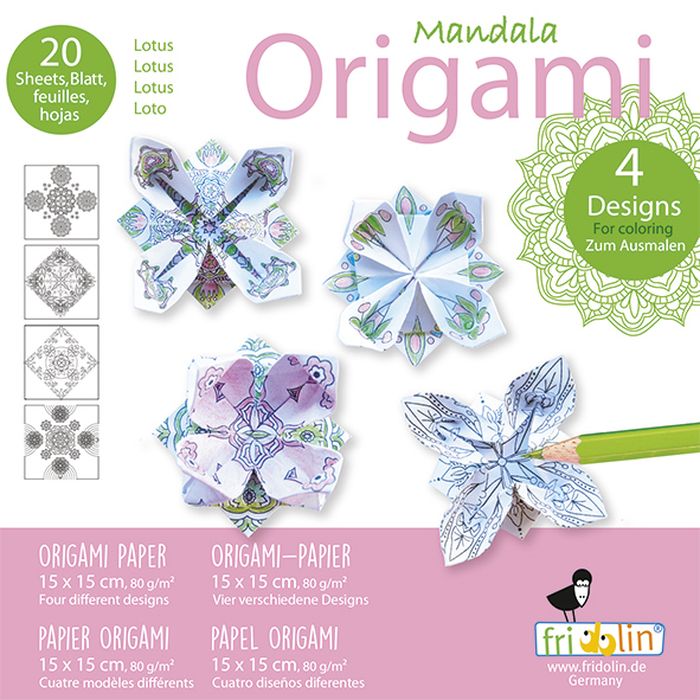 Set de colorat Fridolin - Origami, mandală, 20 foi
