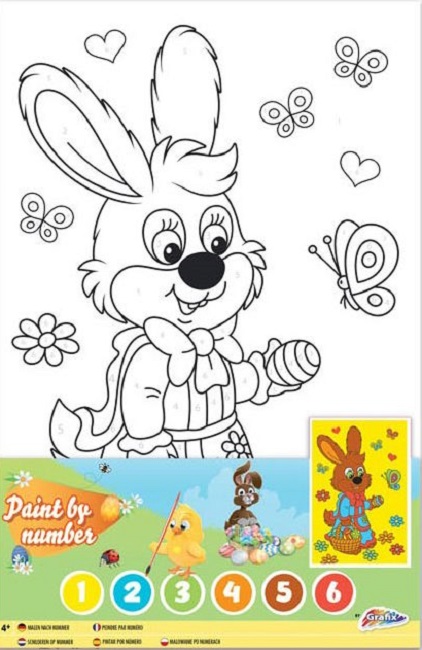 Set de colorat cu numere  Grafix - Iepure cu coș, 20 x 30 cm