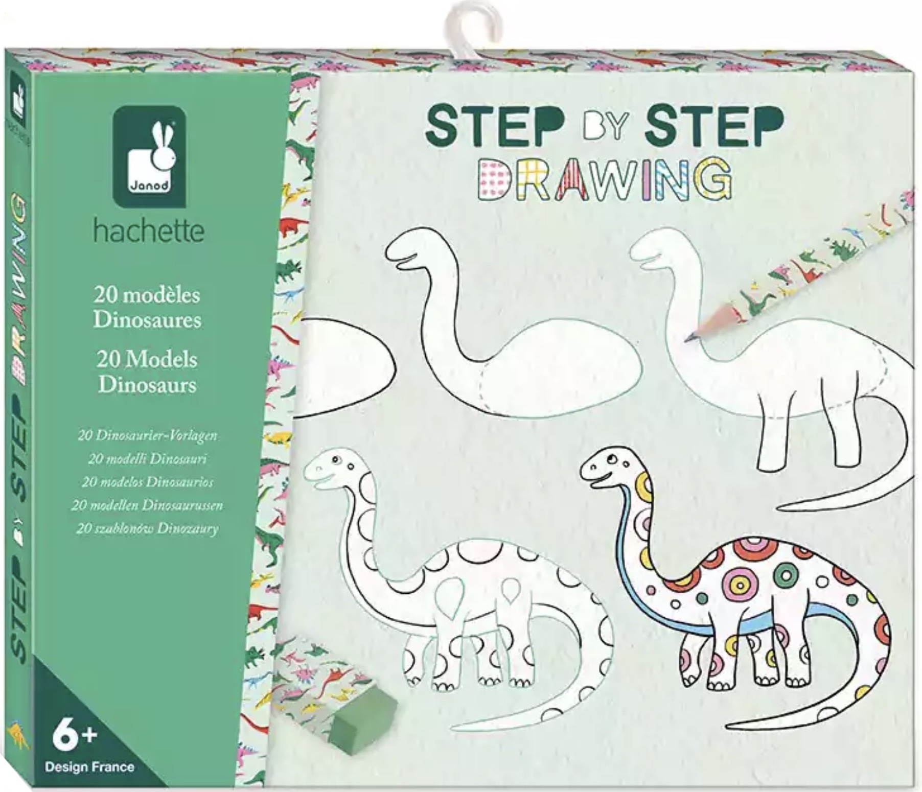 Set de desen  Janod - Paș cu paș ,dinozauri, 20 de modele