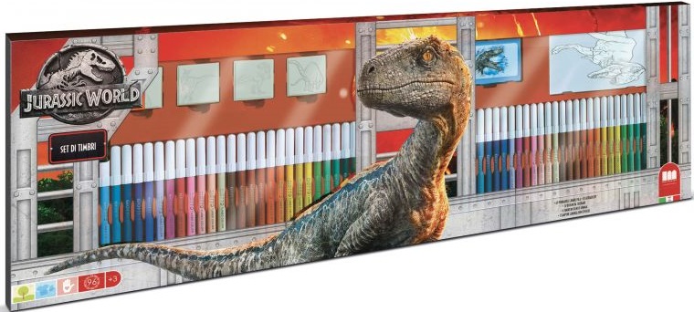 Set de desen Multiprint - Jurassic, 4 ștampile și 60 de creioane fetru
