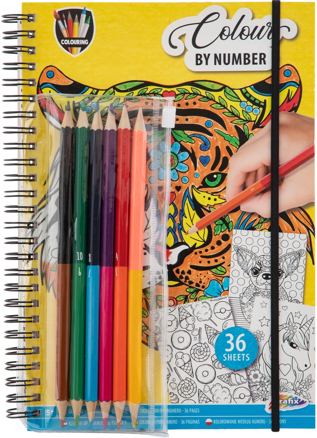 Set de desen cu numere Grafix - 6 creioane, 36 de foi