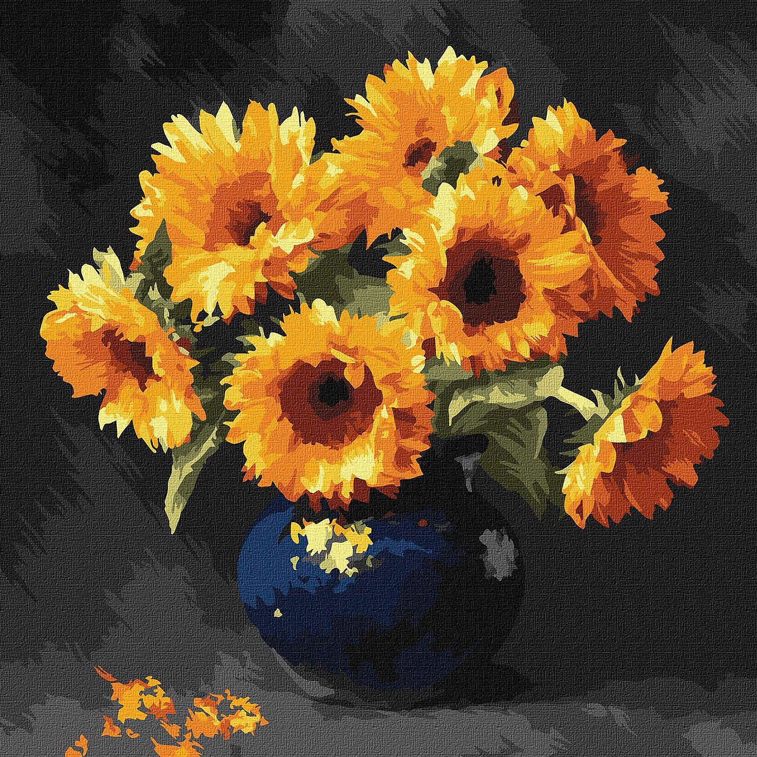 Set de pictură după numere Ideyka - Buchet de floarea-soarelui, 40 x 40 cm