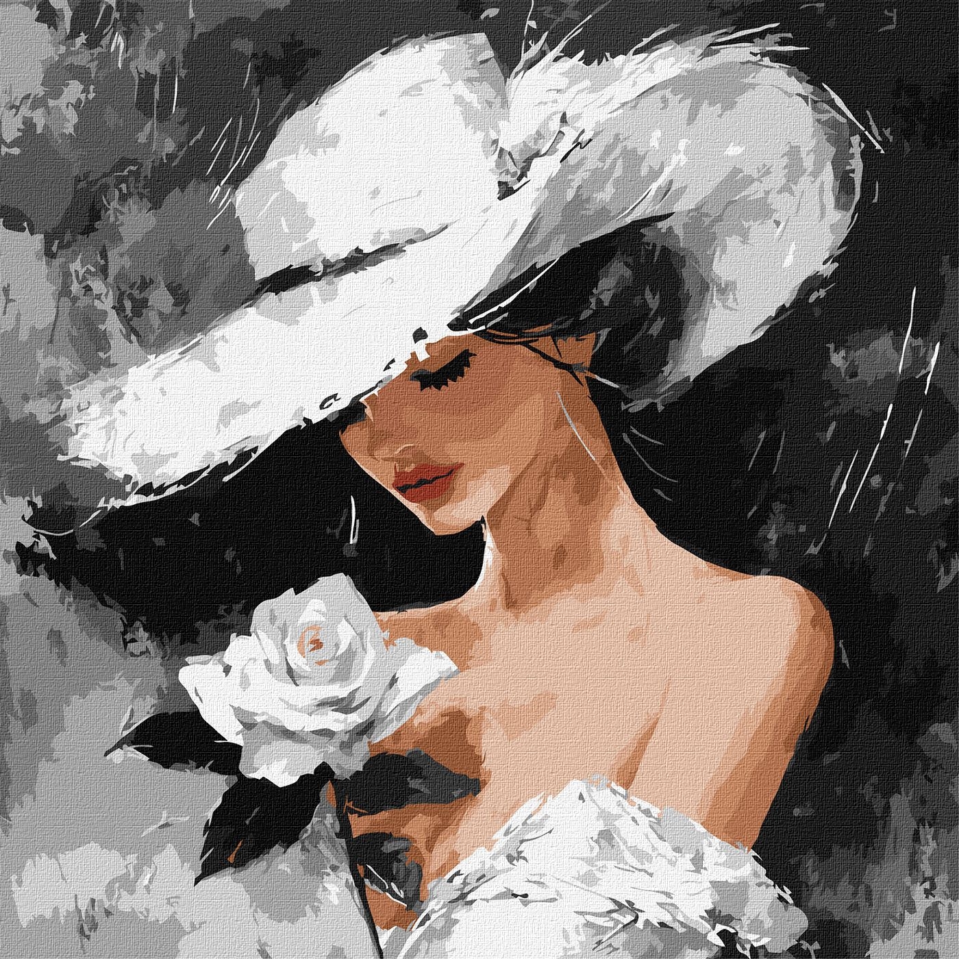 Set pentru pictură după numere Ideyka - Trandafir alb, 40 x 40 cm